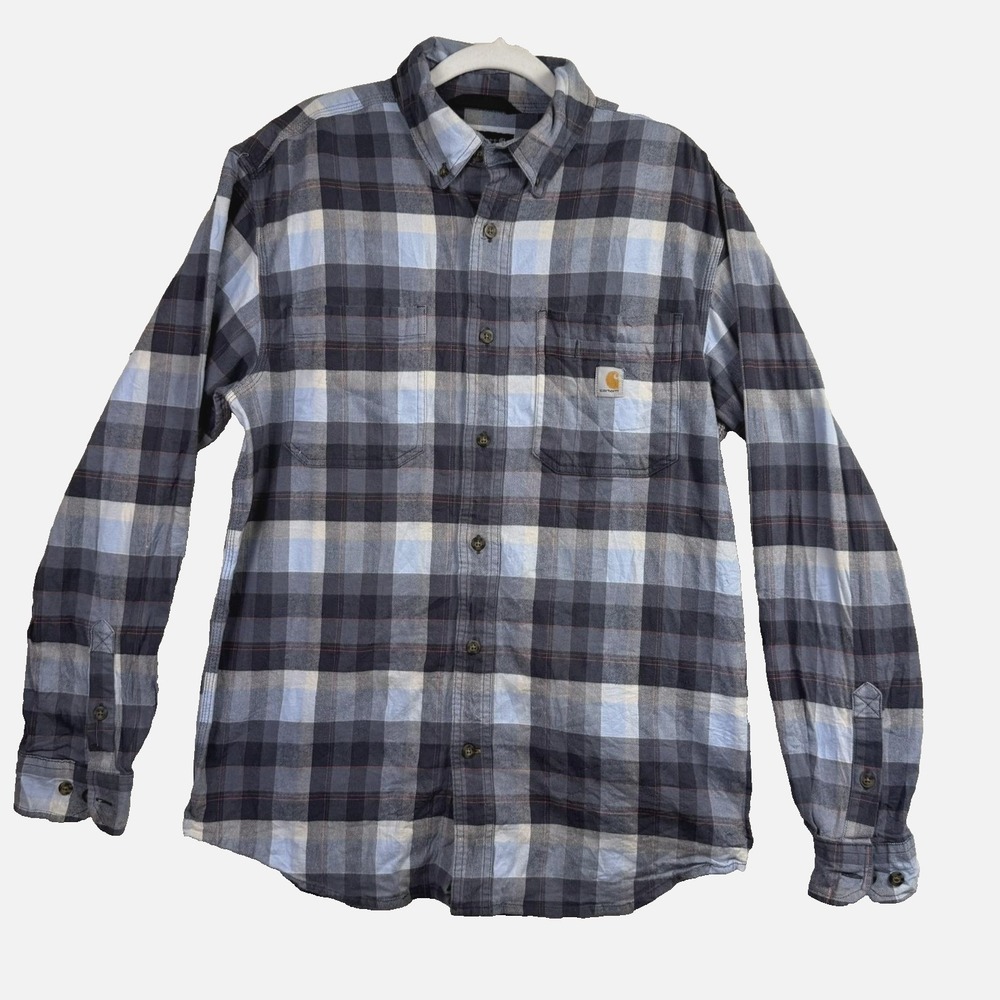 Carhartt Shirt Mens Medium Gray Blue Plaid Relaxed Fit Long Sleeve Gorpcore